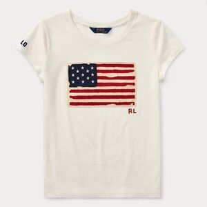 POLO RALPH LAUREN Flag Cotton Jersey White Tee American Flag Girl’s Size S (7)
